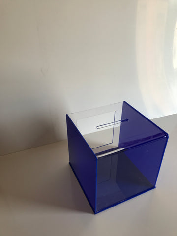 Ballot Box, Collection, suggestion box Blue & clear acrylic with Lock & 2 Keys