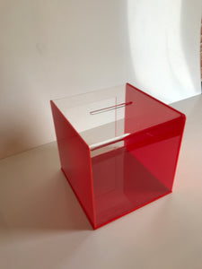 Ballot Box, Collection, suggestion box Red & clear acrylic with Lock & 2 Keys
