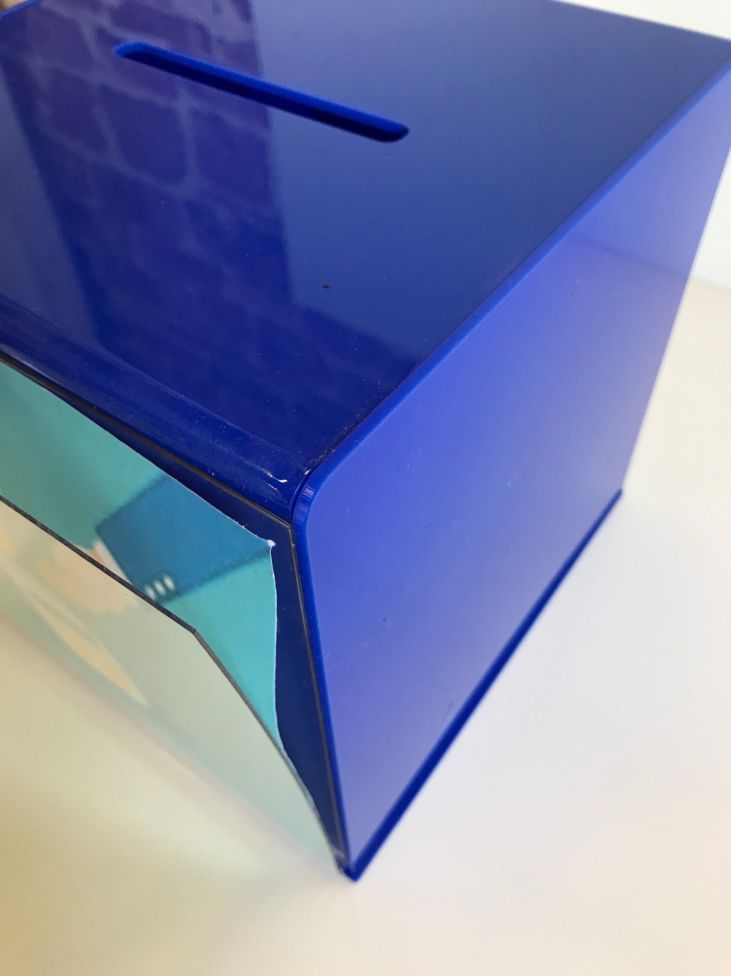 Ballot Box, Collection, suggestion box Blue & clear acrylic with Lock & 2 Keys