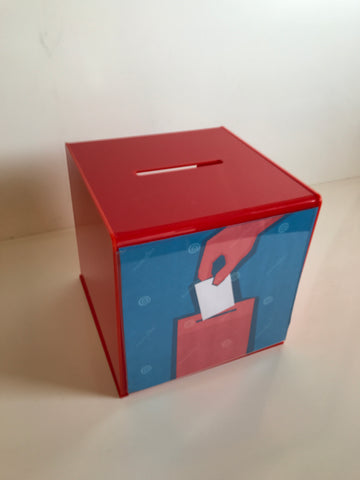 Ballot Box, Collection, suggestion Box Red acrylic with Lock & 2 Keys