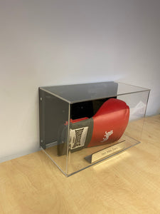 Boxing Glove Display Case Landscape wall mount with Personalised Engraved Plaque
