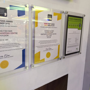 Poster Holder Quality 2 piece wall mount food hygiene diploma, award, certificate, holder.