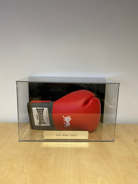 Boxing Glove Display Case Landscape wall mount with Personalised Engraved Plaque