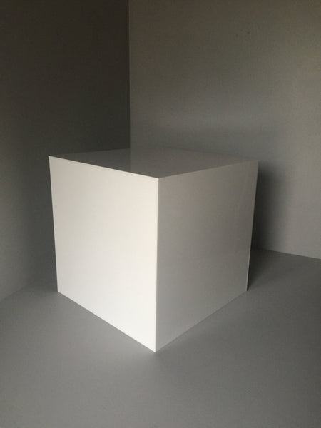 Buffet Plinths Acrylic Display Cubes Gloss White 200mm Square - 500mm Square