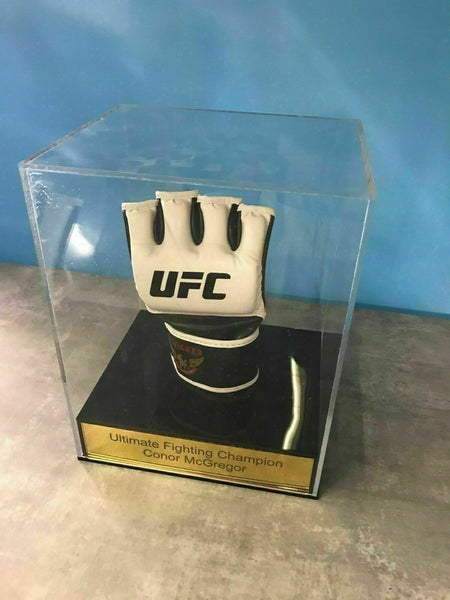 UFC MMA Glove Display Case with Personalised Etching on Silver or Gold Mirror Plaque