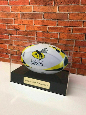 Rugby Display Case Landscape  With Choice of Colour & Personalised Engrave Plaque