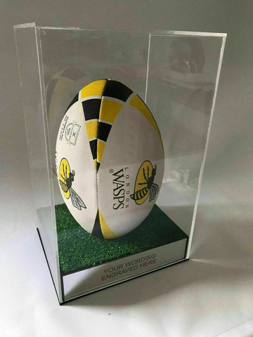 Rugby Display Case Portrait With Choice of Colour & Personalised Engrave Plaque