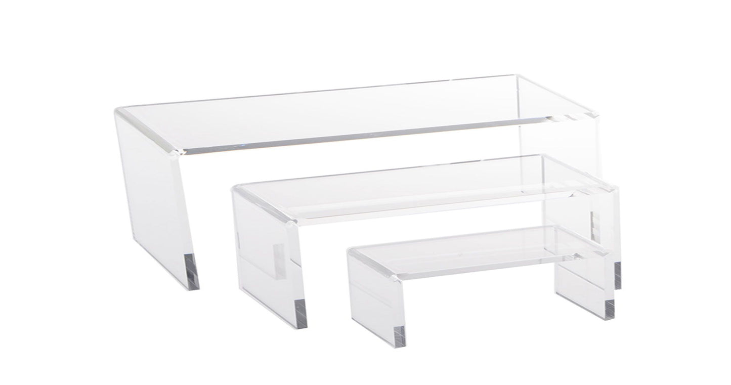 Riser / Bridge Display 1 Step Acrylic display / 200mm Wide x 100mm Deep, 3 Heights Per Pack