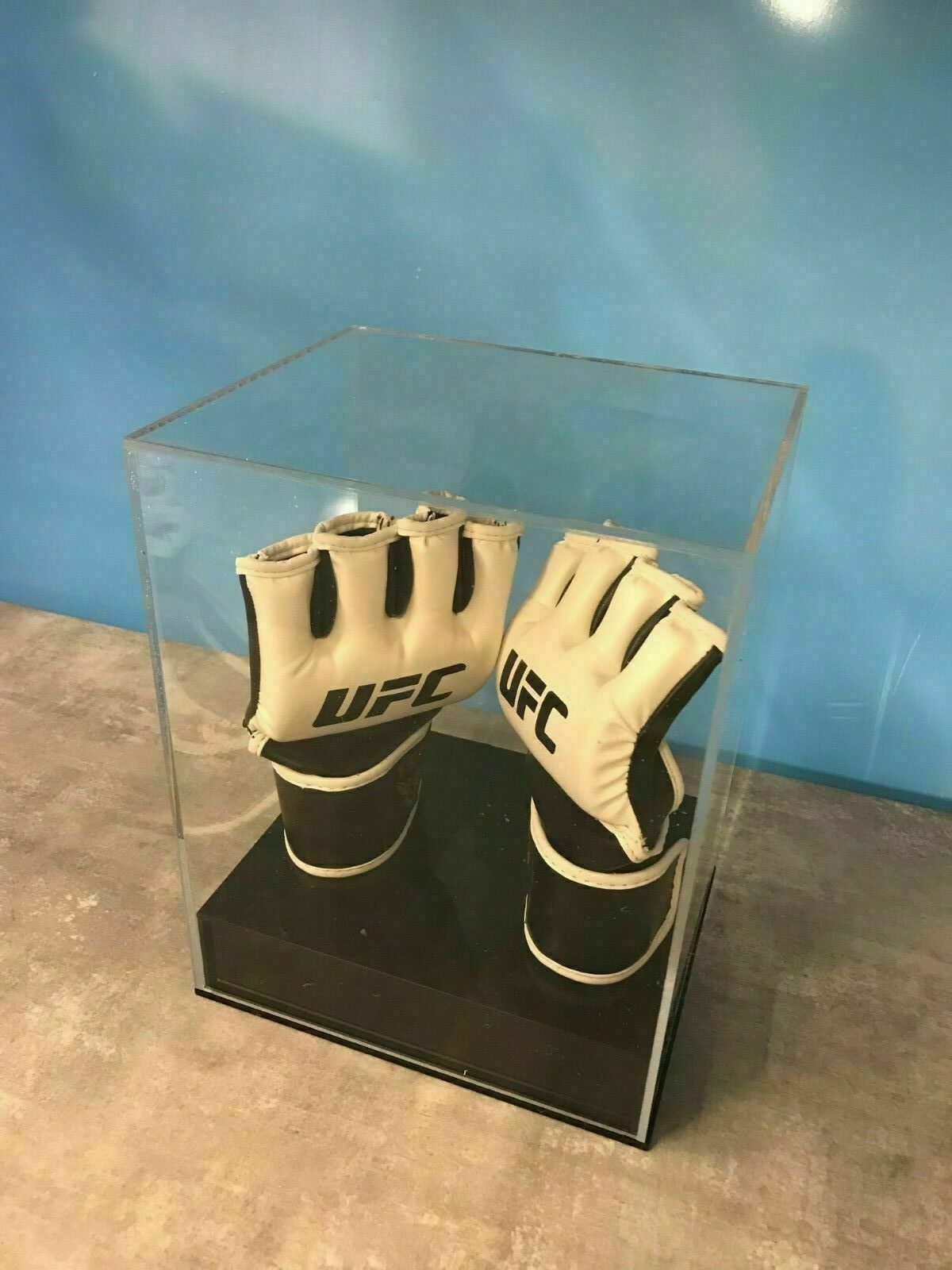 UFC MMA Glove Display Case with Personalised Etching on Silver or Gold Mirror Plaque