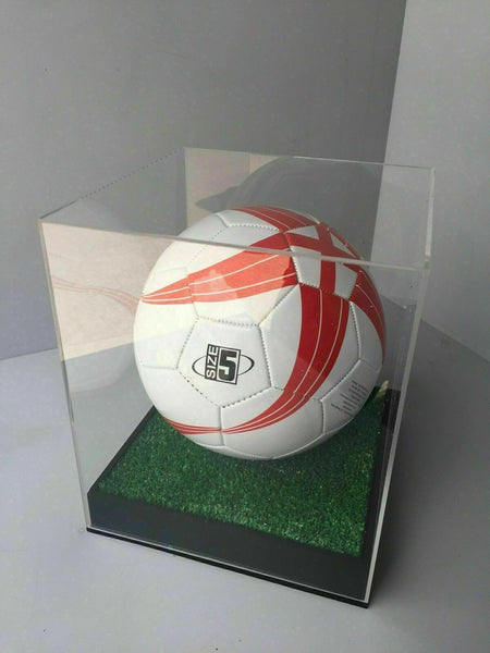 Football Display Case With or Without Fake Grass/Colour & Engrave Plaque Options